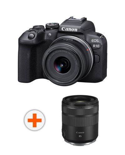 Безогледален фотоапарат Canon - EOS R10, RF-S 18-45 IS STM, Black + Обектив Canon - RF 85mm f/2 Macro IS STM - 1